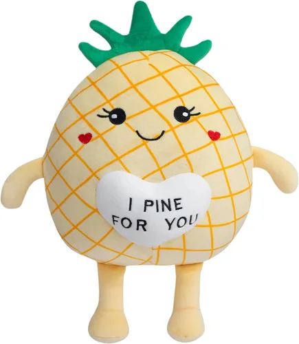 Miniatura 7 de Juguetes de peluche de piña de 17 pulgadas, lindo animal de peluche de fruta con corazón rojo, almohada de piña de felpa suave para novia, novio