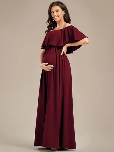 Miniatura 3 de Ever-Pretty Vestido casual de maternidad con hombros descubiertos y mangas abullonadas con cintura fruncida en una línea hasta el suelo 01802-EY