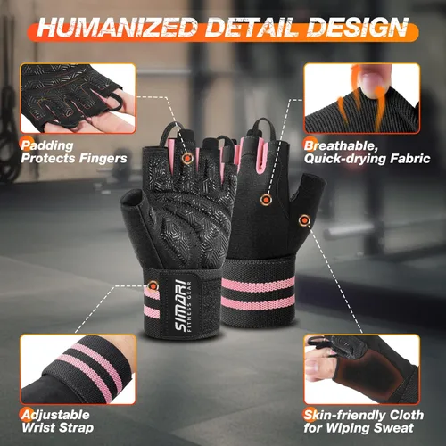 Miniatura 5 de SIMARI Guantes de gimnasio de entrenamiento para hombres y mujeres, guantes de levantamiento de pesas con soporte para muñeca, agarre de almohadilla