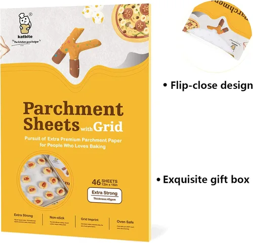 Miniatura 4 de Katbite - Hojas de papel pergamino de 12x16 pulgadas con líneas de cuadrícula, papel para hornear precortado, antiadherente y resistente, papel