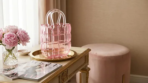 Miniatura 3 de Jarrón de cristal rosa - Diseño elegante para decoración del hogar, ideal para exhibir flores y artículos decorativos, adornos y plantas