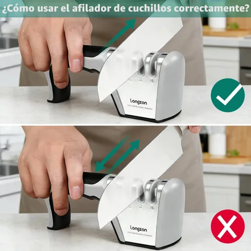 Miniatura 4 de Longzon Afilador de cuchillos 5 en 1 de 4 etapas con guante resistente a cortes, afila y restaura rápidamente las cuchillas sin filo, fácil y seguro