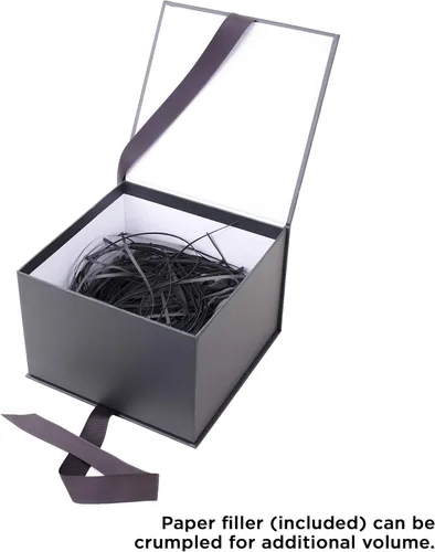 Miniatura 3 de Hallmark Caja de regalo mediana con tapa y relleno de papel triturado (caja gris de 7 pulgadas) para bodas, graduaciones, cumpleaños, día del padre