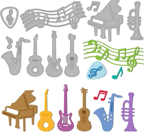 Miniatura 8 de GLOBLELAND Troqueles de corte de guitarra de mandala para bricolaje álbumes de recortes, notas musicales, troqueles de flores de mandala, troqueles