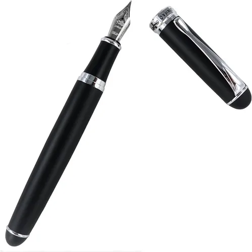 Miniatura 5 de Pluma estilográfica Jinhao con adornos plateados, punta mediana X750 con estuche de regalo (negro escarchado)