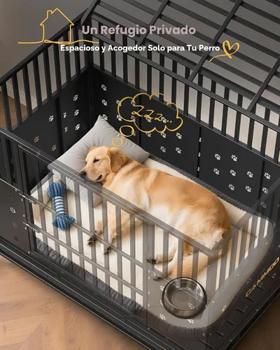 Miniatura 9 de Cammoo Jaula resistente de 48 pulgadas para perros grandes, paneles mejorados a prueba de masticación, panel de suelo ampliado con comodidad