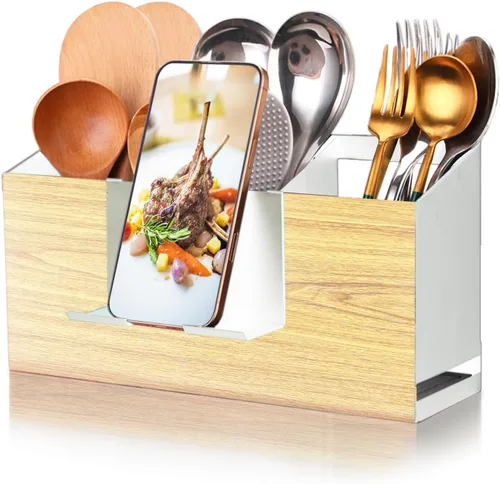 Miniatura 8 de Organizador de Utensilios Grande de Hierro con 3 Compartimentos para Encimera o Pared, Almacenamiento de Utensilios de Cocina (Negro)