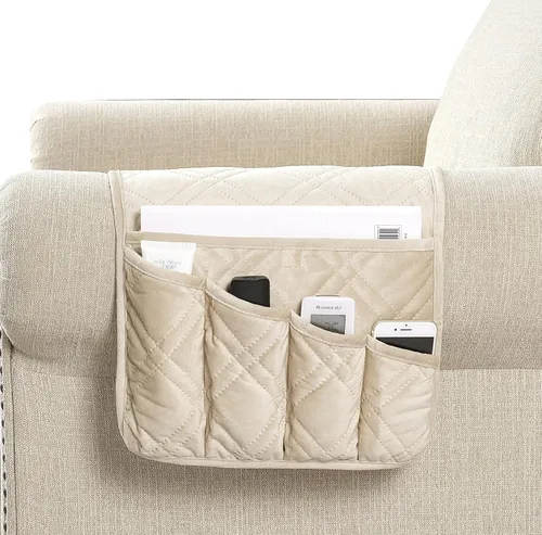 Miniatura 20 de Brilliant Sunshine - Organizador de apoyabrazos de sofá de terciopelo gris con 5 bolsillos, soporte antideslizante para sillón reclinable