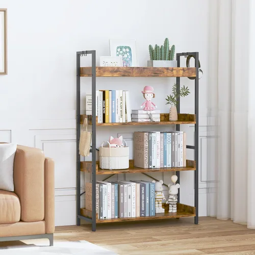 Miniatura 2 de HCHQHS - Estantería de 4 niveles, estantería industrial ajustable, estantería alta vertical, estanterías abiertas de madera y metal negro