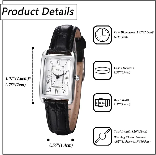Miniatura 6 de Avaner Relojes de cuero cuadrados para mujer reloj de pulsera con correa de cuero elegante analógico de cuarzo para mujer