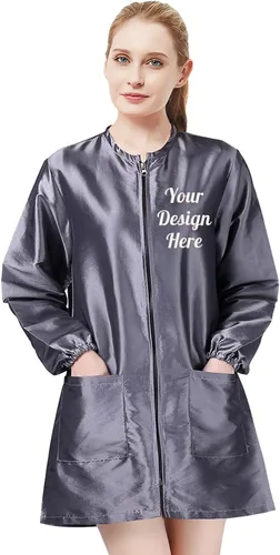 Miniatura 7 de TOPTIE Personalizado Bordado Satén Manga Larga Salón Smock Unisex Peluquero Peluquero Capa Chaqueta Mascota Aseo Ropa de Trabajo