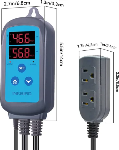 Miniatura 9 de Inkbird Controlador de humedad digital Wi-Fi IHC-200, enchufe doble precableado, humidistato para cultivo de hongos, curado de carne, reptiles