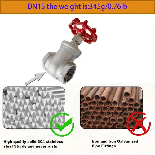 Miniatura 5 de Válvula de compuerta de acero inoxidable 304, válvula de globo rotativa roscada hembra de acero inoxidable NPT de 1/2 "para interruptores de flujo