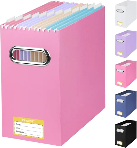 Miniatura 13 de BALEINE Caja organizadora de archivos, organizador de carpetas de archivos de cartón con asa para tamaño carta, caja de archivos colgante plegable