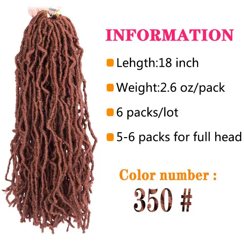 Miniatura 3 de Rastas suaves de cabello de ganchillo de 18 pulgadas, 6 paquetes de extensiones de cabello sintético rizado ondulado de color rojo cobrizo para (350)
