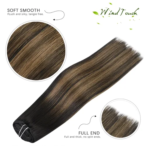Miniatura 2 de WindTouch Extensiones de cabello humano con pinzas, balayage, color marrón oscuro a castaño con reflejos, para cabello castaño, 12 pulgadas, 2.47