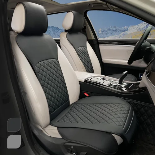 Miniatura 13 de BEITK Paquete de 2 fundas de cuero para asiento delantero de automóvil, protectores universales para asiento de automóvil sin laterales con bolsillo