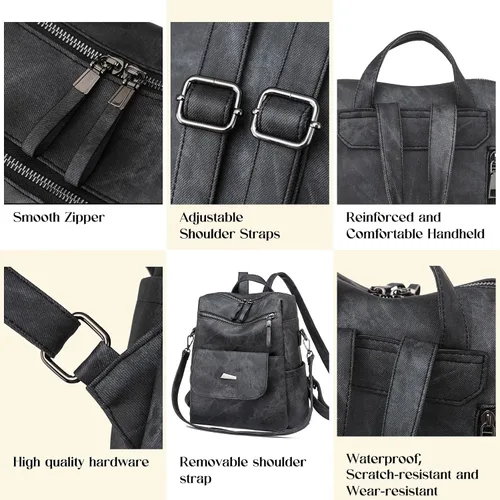 Miniatura 6 de Bolso tipo mochila para mujer, pequeño, de cuero impermeable antirrobo, bolsos de hombro para damas