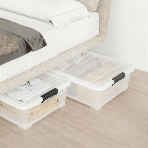 Miniatura 7 de Paquete de 3 contenedores de almacenamiento de plástico transparente debajo de la cama con tapas y ruedas, contenedores de almacenamiento de zapatos