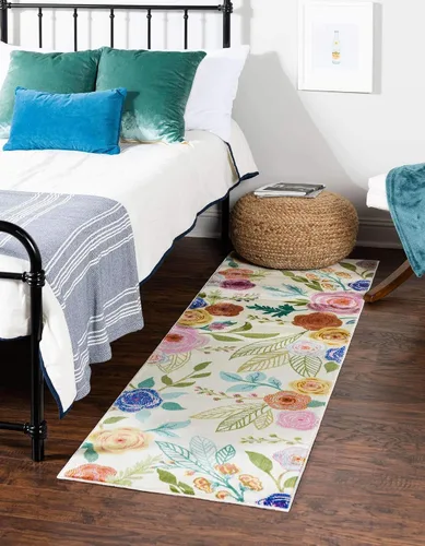 Miniatura 19 de Unique Loom Blossom Collection - Alfombra Ashley (2' 7" x 12' 2", alfombra de pasillo, azul/oliva)