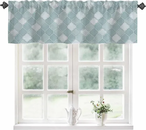 Miniatura 8 de Cortinas de cenefa para ventanas, patrón marroquí en acuarela, cenefa semitransparente, con formas geométricas abstractas, bolsillo para cortinero