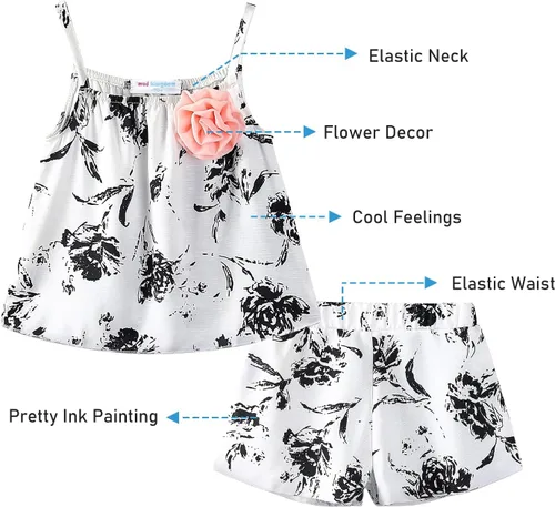 Miniatura 3 de LittleSpring Conjunto de verano para niñas con camiseta sin mangas y pantalones cortos florales