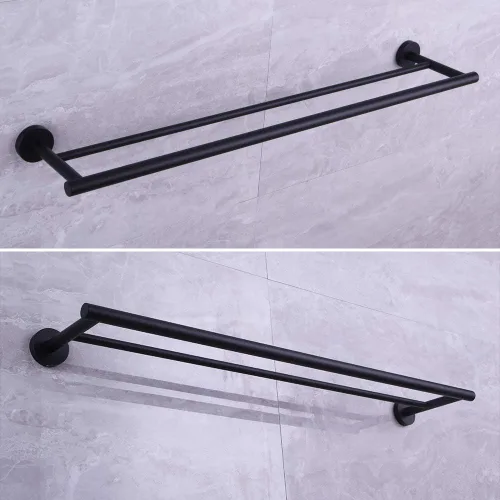 Miniatura 4 de Toallero de baño doble SUS 304 de acero inoxidable para baño de 36 pulgadas, color negro mate
