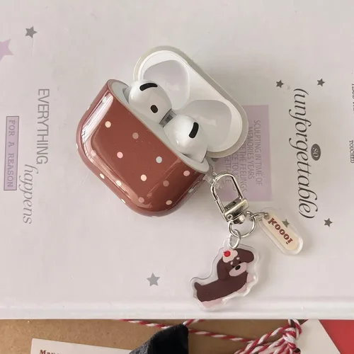 Miniatura 9 de Funda colorida de lunares marrón para Airpods Pro 2 Gen con cerradura, estética retro a cuadros, linda funda protectora kawaii de moda para niñas