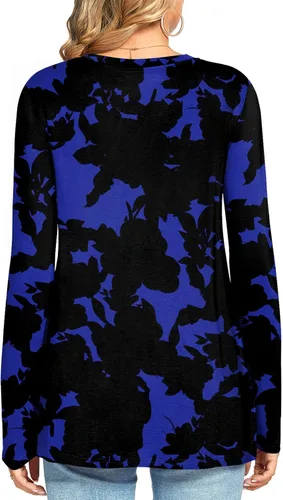 Miniatura 3 de HOTGIFT Blusa de manga larga con cuello redondo para mujer, para otoño, invierno, holgada, cómoda, suave, con bolsillo