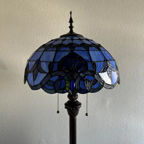 Miniatura 7 de Lámpara de pie de vitrales azules estilo barroco con base de metal bombillas LED incluidas para sala de estar, dormitorio, 16 pulgadas