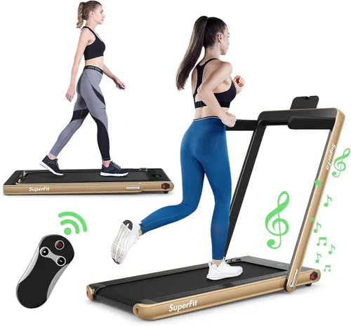 Miniatura 10 de GYMAX Caminadora plegable de 2.25 HP con pantalla LED, control remoto e inteligente de aplicaciones, 2 en 1 para debajo del escritorio, caminadora