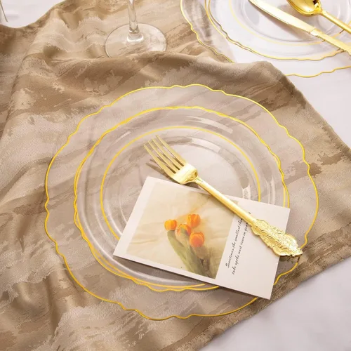 Miniatura 5 de WDF 100 platos de plástico desechables transparentes con ribete dorado, color dorado transparente barroco, incluye 50 platos llanos de 10.25 Claro