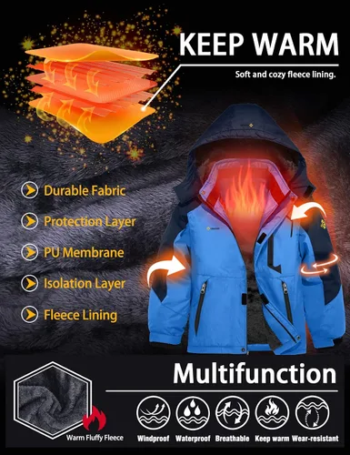 Miniatura 5 de GEMYSE Chaqueta de esquí impermeable para niño con capucha de forro polar resistente al viento, Nieve