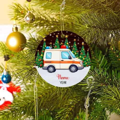 Miniatura 6 de Adorno de Navidad de ambulancia 2023, adorno de ambulancia personalizado con nombre y año, adorno paramédico personalizado, decoración colgante