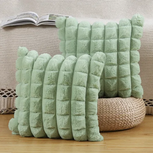 Miniatura 13 de MADIZZ Juego de 2 fundas de almohada de lana sintética a cuadros de 12 x 20 pulgadas / 12.0 x 20.0 in., súper suaves, bohemias, decorativas