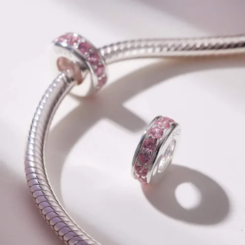 Miniatura 24 de 925 plata esterlina espaciador encanto grano con CZ transparente para pulseras Pandora Charms