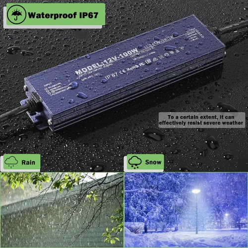 Miniatura 5 de Controlador LED de 12 V, IP67, impermeable, 12 V, 8,3 A, 100 W, transformador de fuente de alimentación de 100 ~ 264 V CA a 12 voltios CC, salida