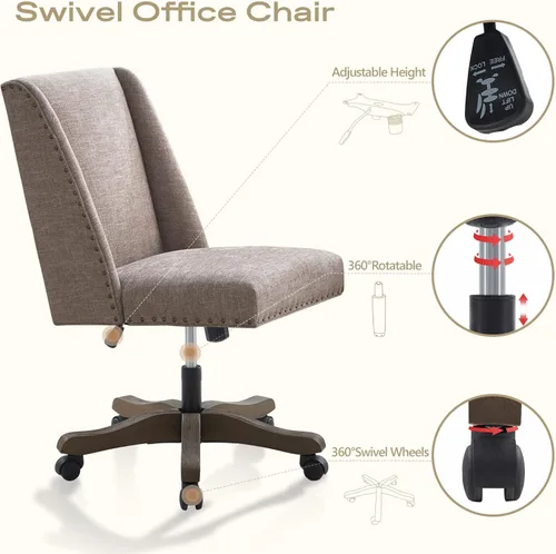 Miniatura 4 de Zihanhome Silla de Oficina Tapizada sin Brazos con Patas de Madera, Silla de Escritorio de Oficina en Casa Moderna Ajustable Silla de Computadora