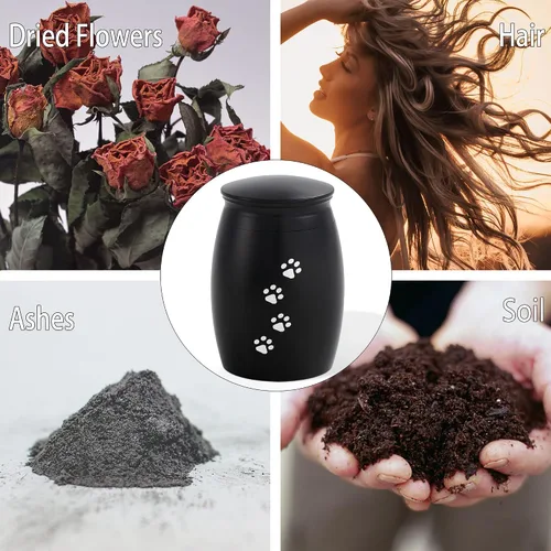 Miniatura 5 de Urnas de cremación pequeñas de 2.67 pulgadas para cenizas de perros o gatos, mini recuerdo de cenizas negras para mascotas con huella de pata