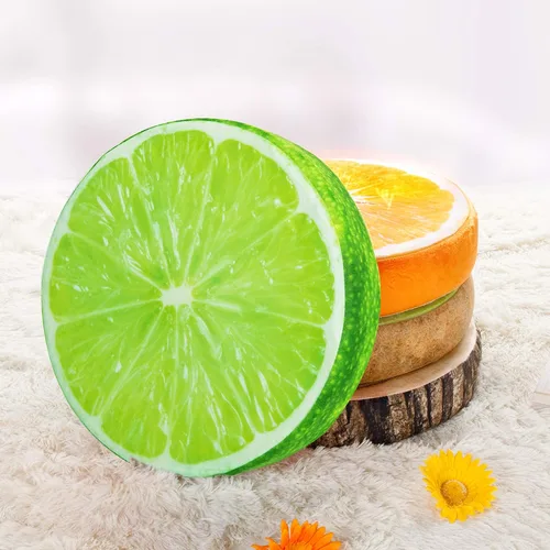 Miniatura 3 de HYSEAS Almohadas redondas de 14 pulgadas con estampado 3D de limón, cojín decorativo de felpa con divertido relleno de frutas para sofá, silla