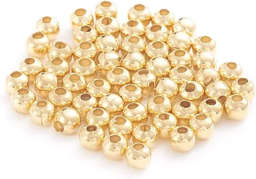 Pandahall - 500 cuentas espaciadoras redondas lisas doradas de 0.118 pulgadas de acero inoxidable 304 sin costuras, cuentas pequeñas de metal para