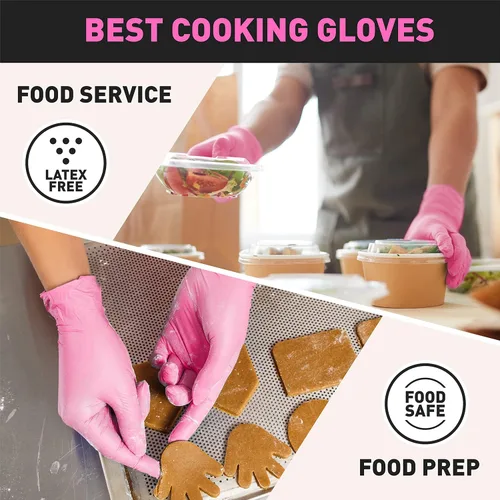 Miniatura 3 de OKIAAS - Guantes desechables de vinilo color negro/rosa sin látex, grado alimenticio, 5 mil, para cocinar, limpieza, tinte para el pelo