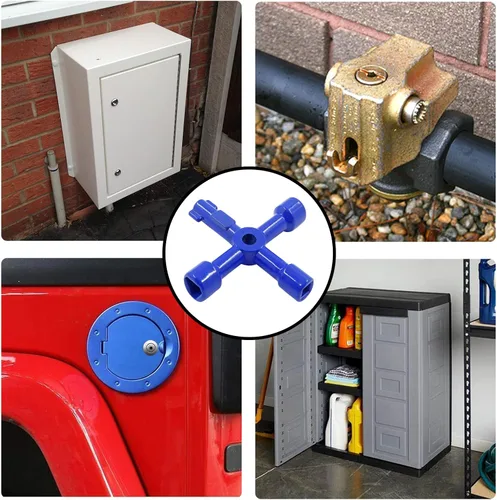 Miniatura 6 de 3 llaves eléctricas multifuncionales de 4 vías para gabinete, llave cuadrada triangular para elevador, válvula de medidor de agua, gabinete de Azul