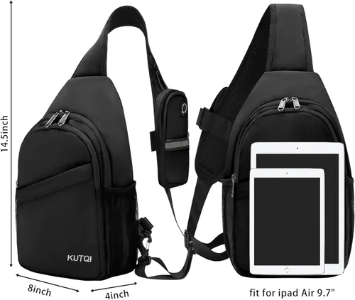 Miniatura 3 de Mochila cruzada para mujeres y hombres, multiusos, artículos esenciales de viaje, senderismo, bolsa de pecho D1-negro