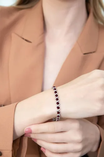 Miniatura 3 de B. BRILLIANT Pulsera de tenis de plata de ley genuina, creada o simulada con piedras preciosas redondas S para mujer