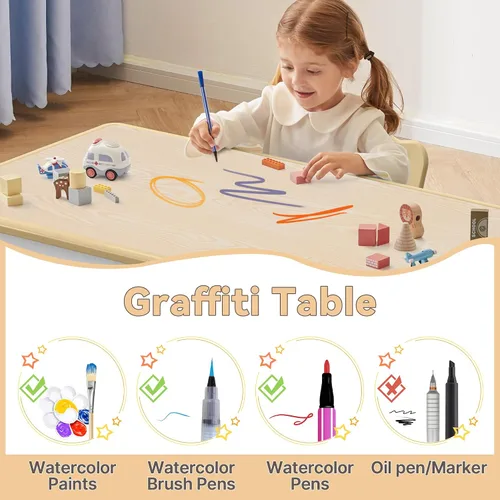 Miniatura 4 de GITAWUSA Juego de mesa y sillas de estudio para niños, juego de mesa y sillas para niños de 3 a 8 años, 31.5 pulgadas de largo x 23.6 pulgadas