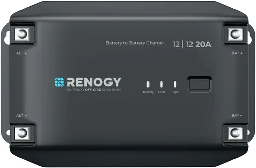 Renogy - Cargador DC a DC 12V 20A - Cargador multietapa para baterías LiFePO4, AGM, Gel, inundadas | Cargador de batería para coche, RV, marina y