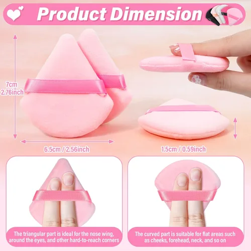 Miniatura 5 de Caffox 60 esponjas de polvo para polvo facial, soplo de polvo triangular para polvo fijador, soplos de maquillaje para polvo suelto y polvo