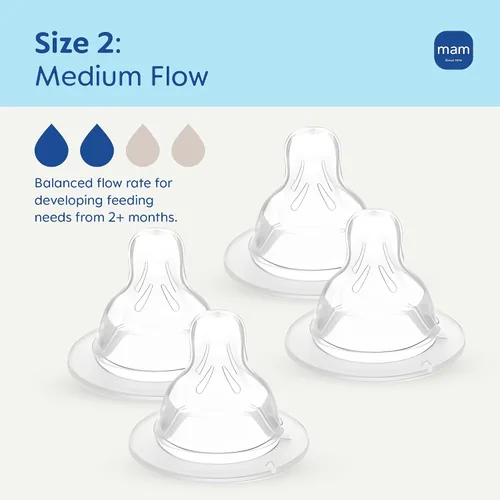 Miniatura 2 de MAM Tetinas de biberón de flujo medio nivel 2, para más de 2 meses, tetinas de silicona SkinSoft para biberones, se adapta a todos los biberones