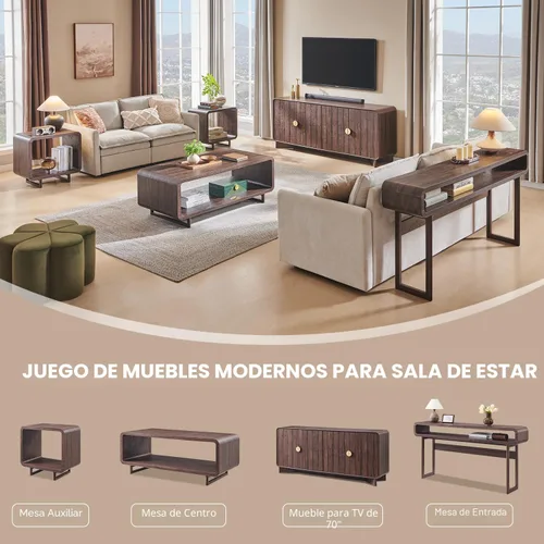 Miniatura 7 de IFGET Mesa de Centro Moderna de 48", Mesa Central Minimalista de 2 Niveles con Estante de Almacenamiento, Diseño de Perfil Curvo, Mesa Rectangular